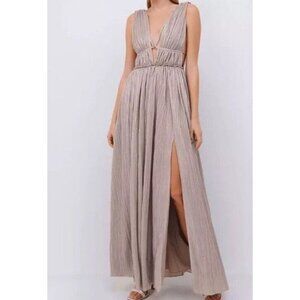 Jonathan Simkhai sz XS Dress Plisse Lame Grecian Goddess Gown Champagne luxury